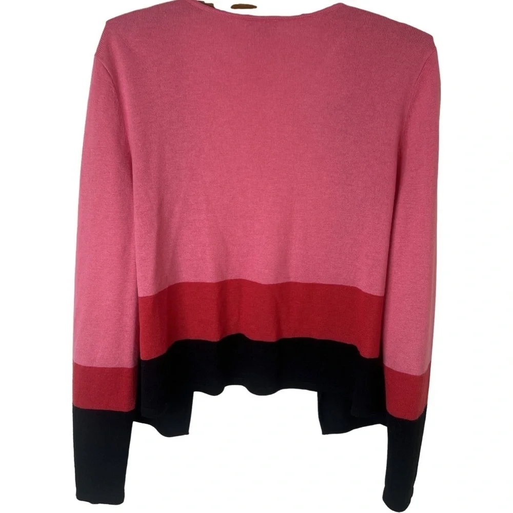 J. JILL Pink Red Black Colorblock Wool Blend Lightweight Cardigan Size Medium